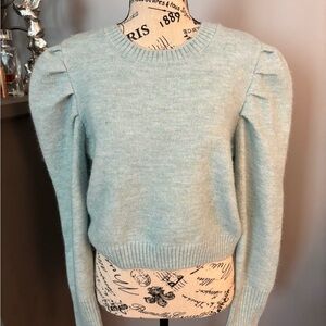 Wild Fable Blue Crew Neck Sweater with Puff Sleeves